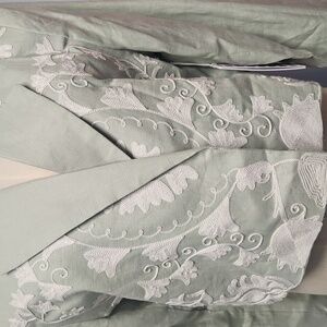 Linen Blazer Le' AL.X Embroidered Notch Lapel Button Front Cropped: Seaglass: L